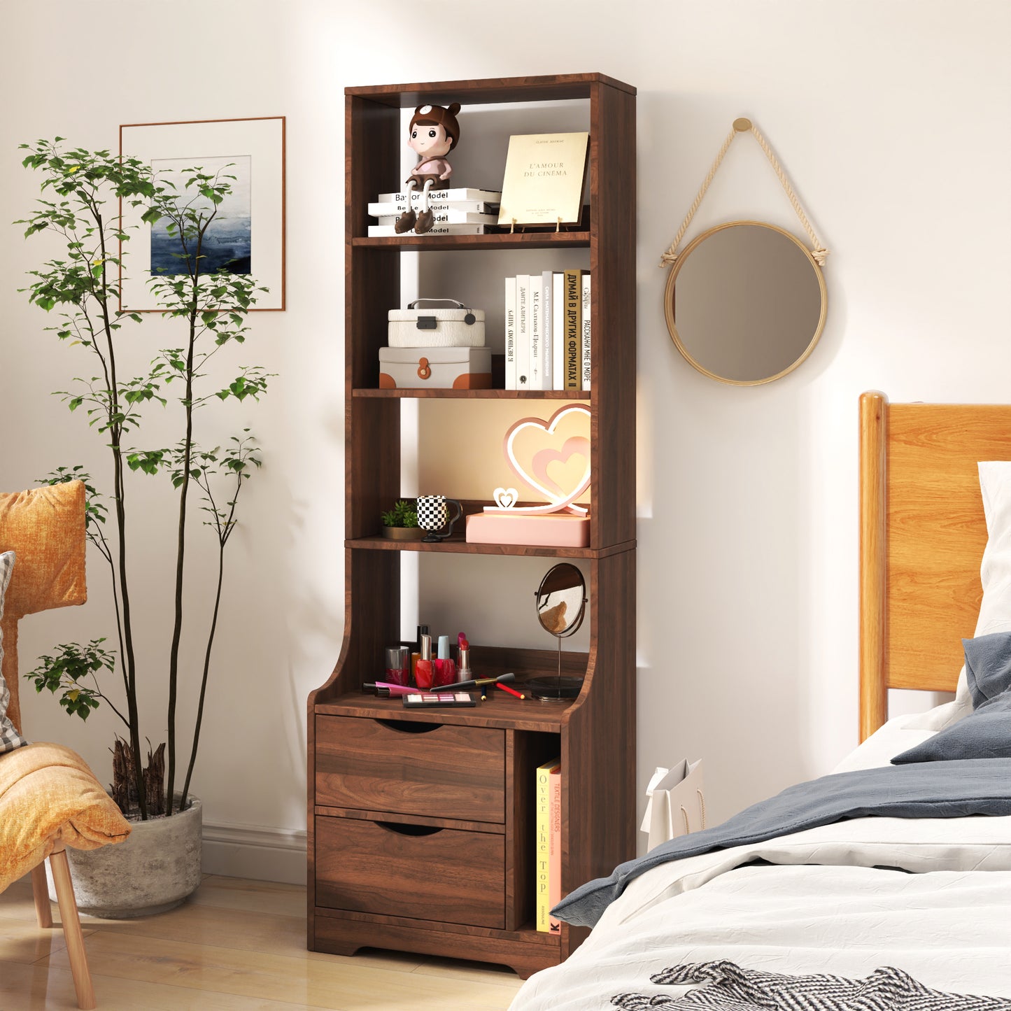 Simply Night Stand with Bookshelf