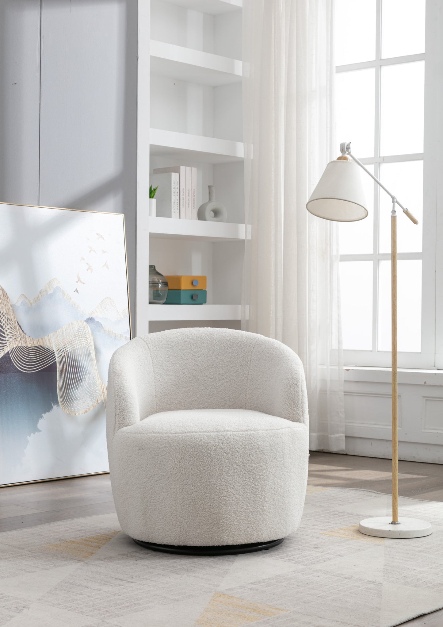 Simply Fabric Swivel Accent Barrel Chair, Ivory