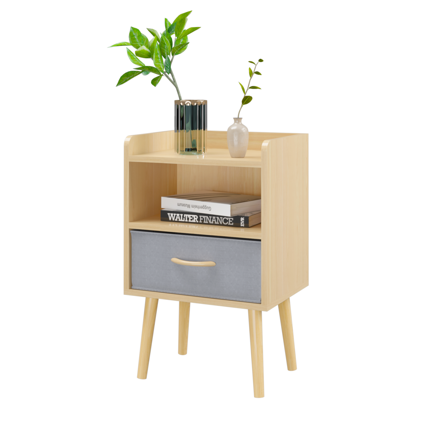 Simply End Table With Collapsible Fabric Drawer Nightstand Oak Color