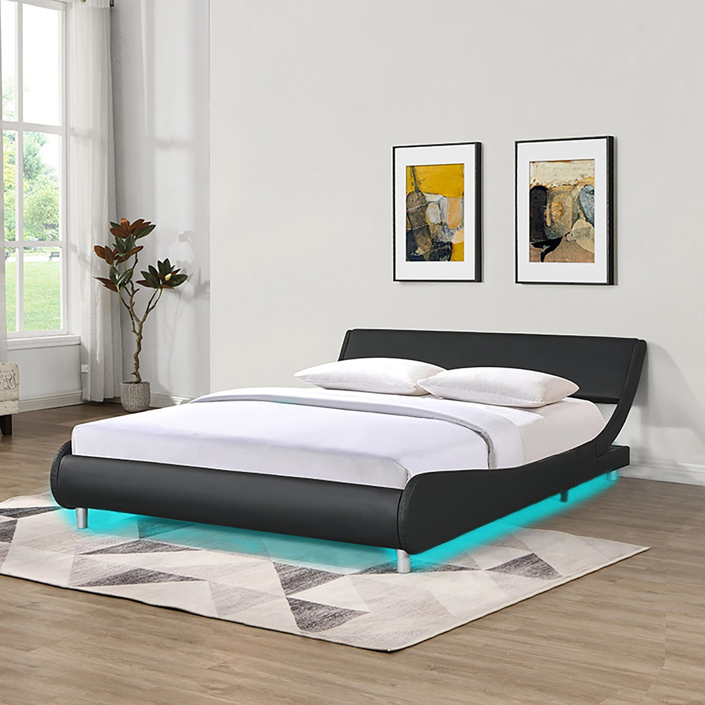 Simply Faux Leather Upholstered Platform Bed Frame LED lighting