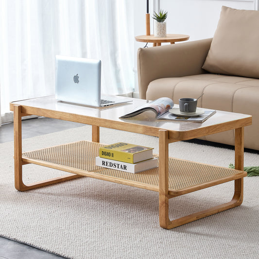 Simply Modern Rectangle Wood Glass Coffee Table