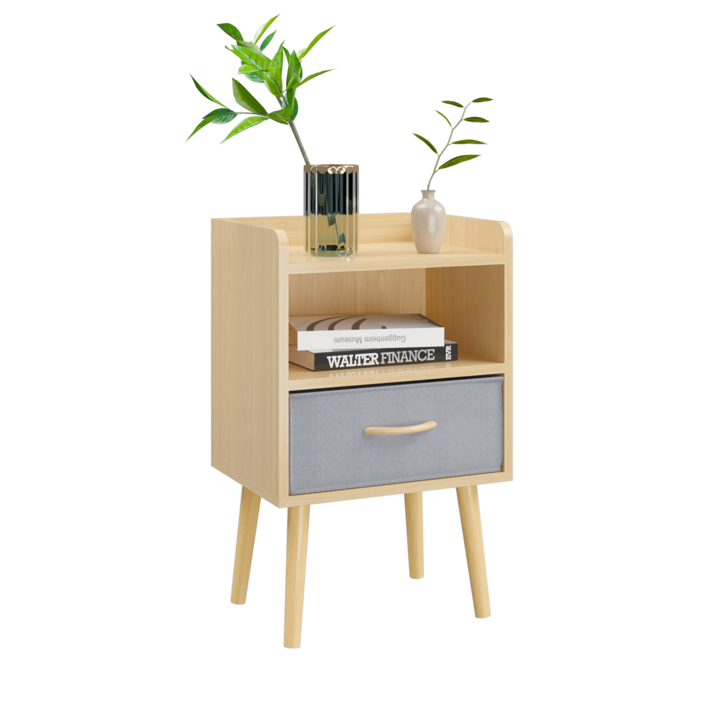 Simply End Table With Collapsible Fabric Drawer Nightstand Oak Color