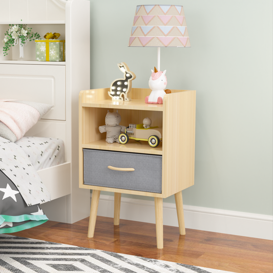 Simply End Table With Collapsible Fabric Drawer Nightstand Oak Color