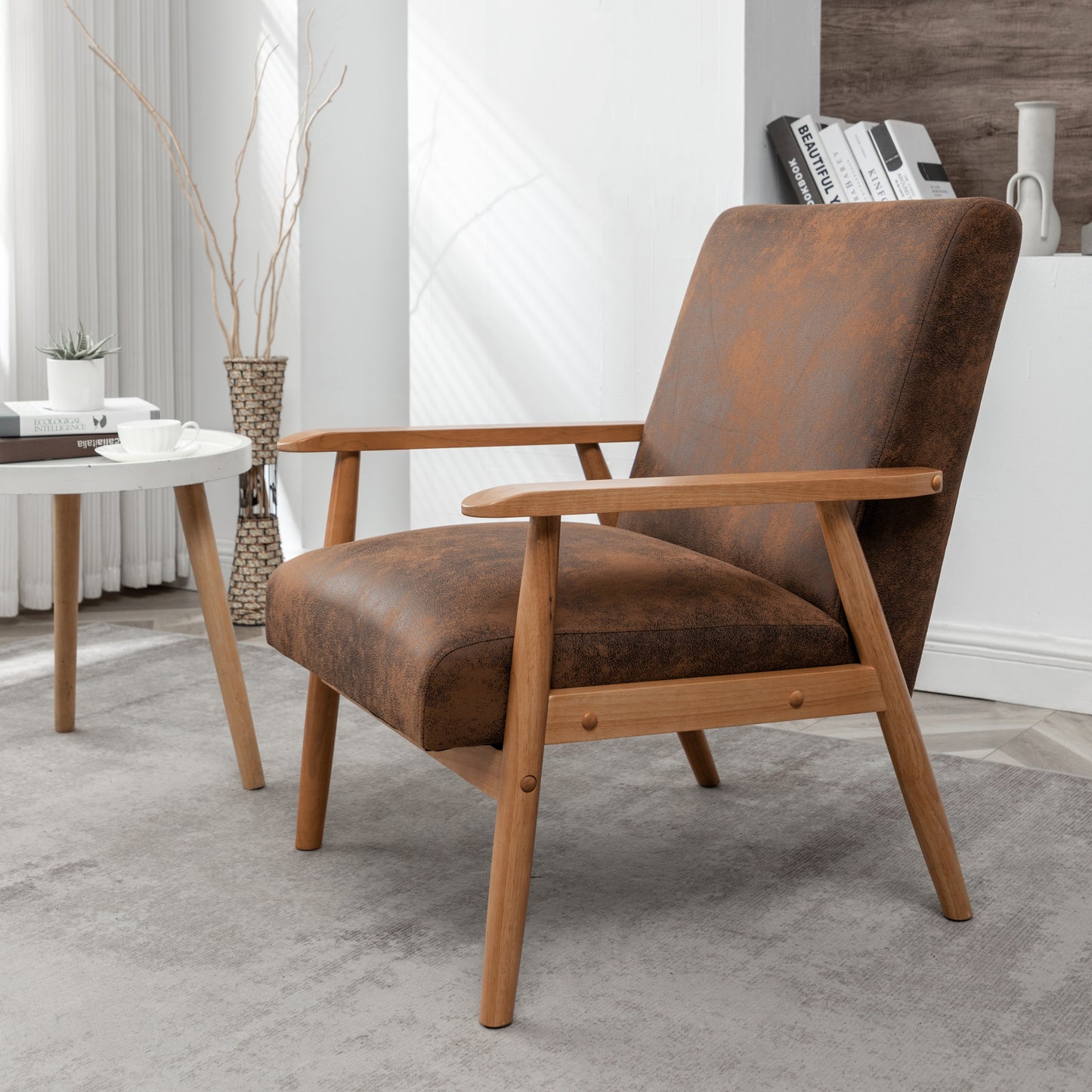 Simply Classic Mid-Century Modern Arm Chair, Light Brown