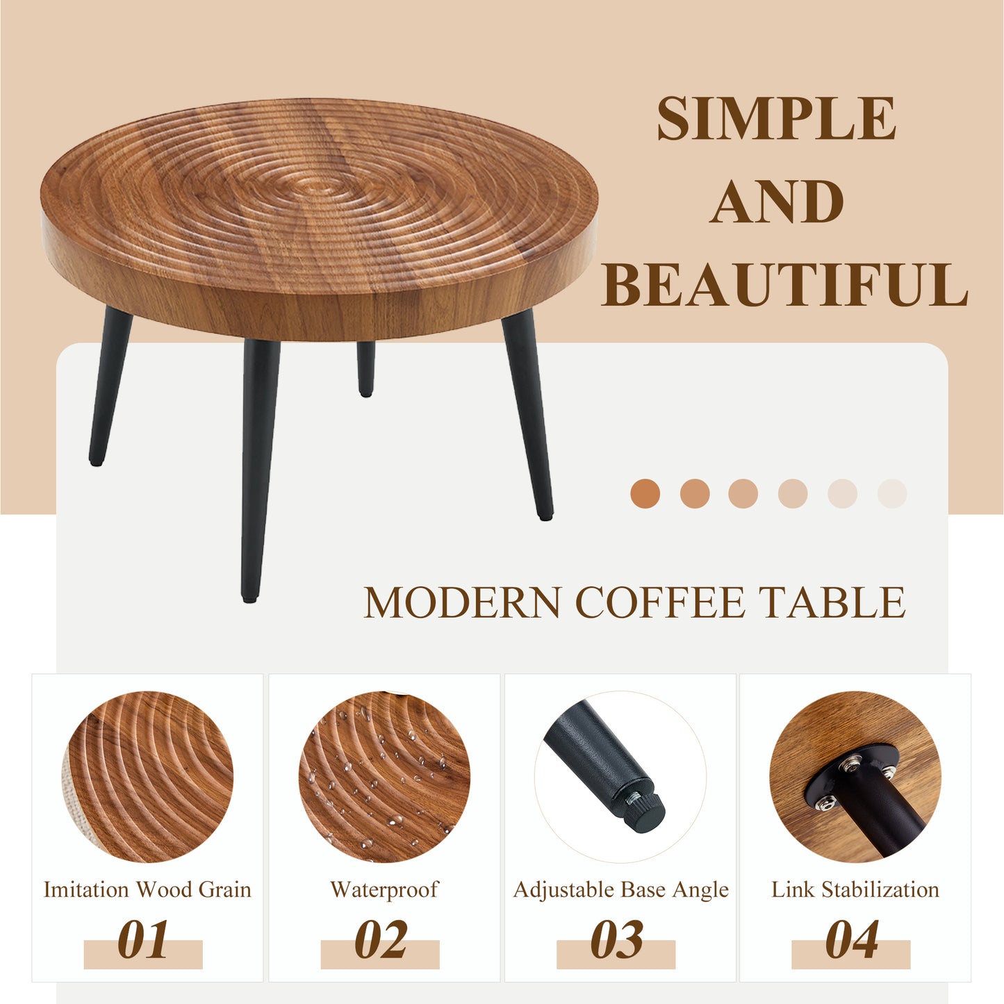 Simply Natural Wood Grain Round Coffee Table