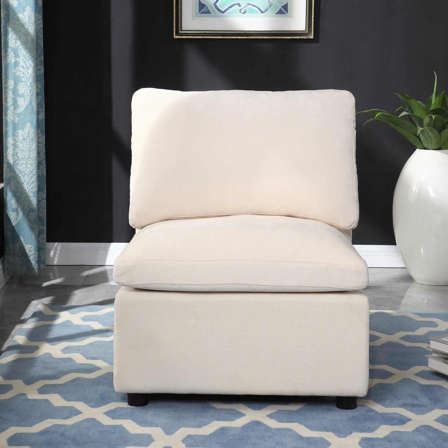 Simply Modern Upholstered Accent Armless Chair, Chenille Beige