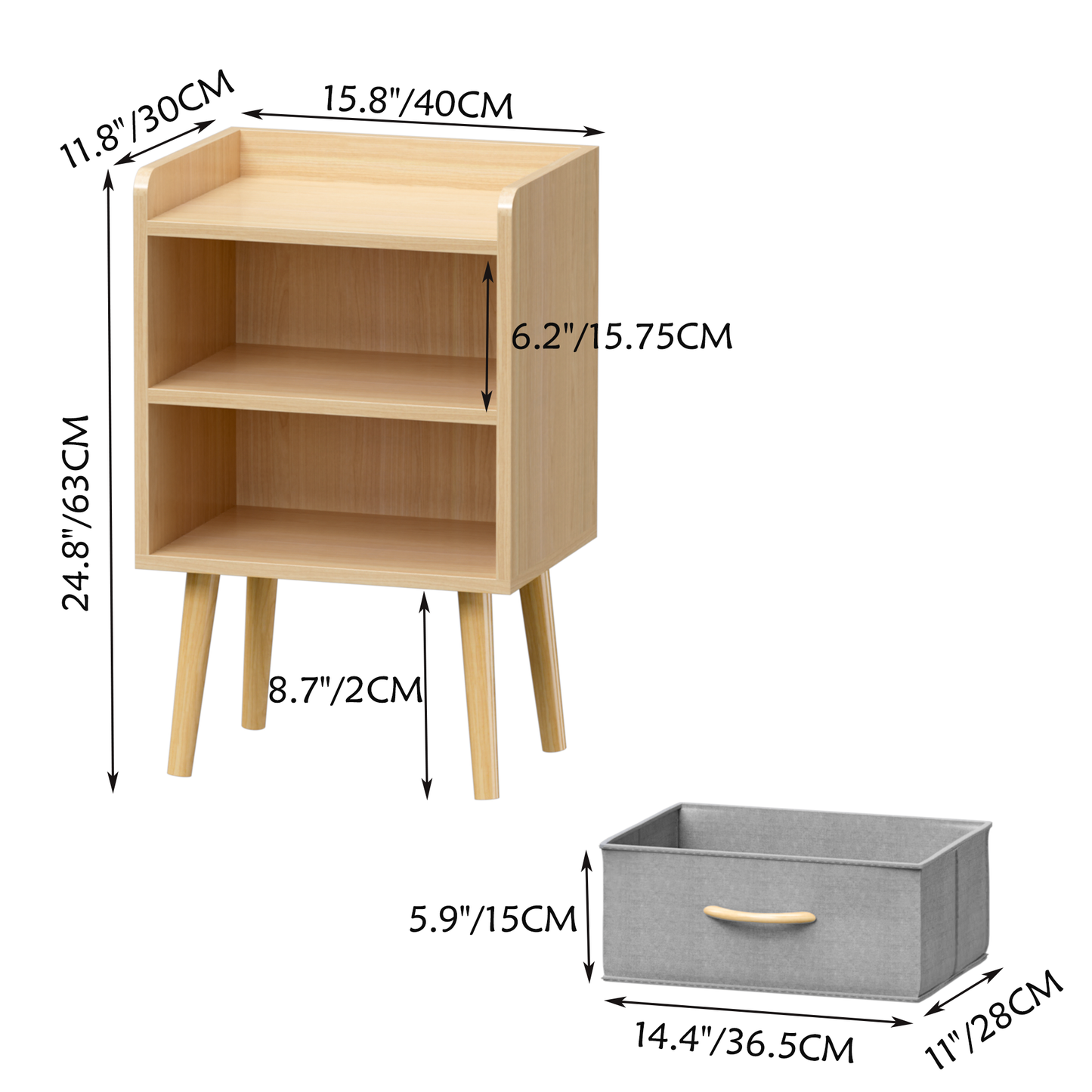 Simply End Table With Collapsible Fabric Drawer Nightstand Oak Color