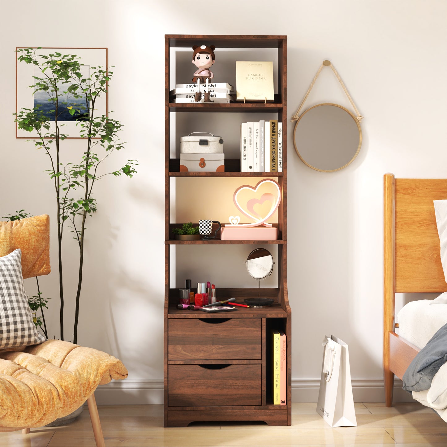 Simply Night Stand with Bookshelf