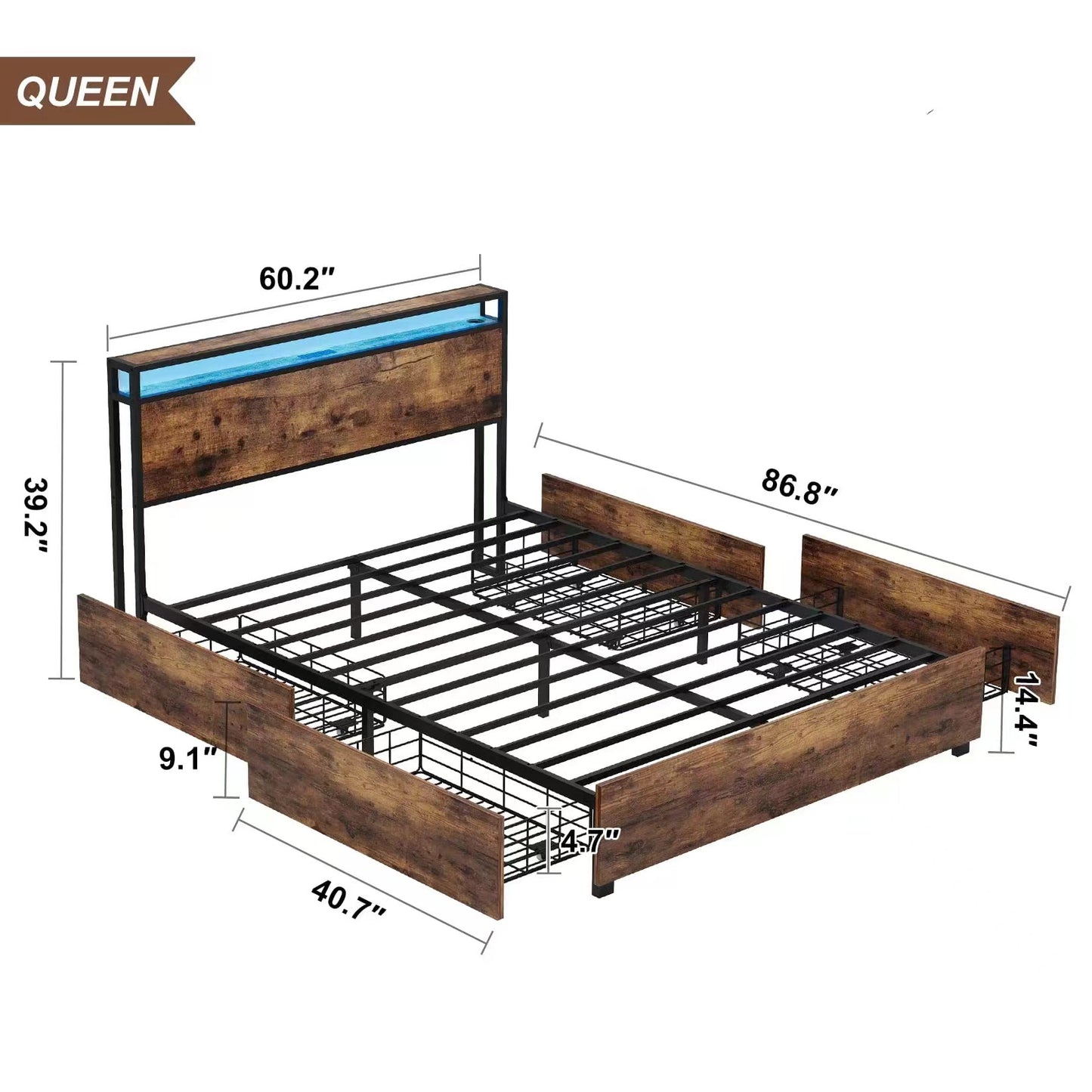 Simply Storage Bed Frame with Charging Station