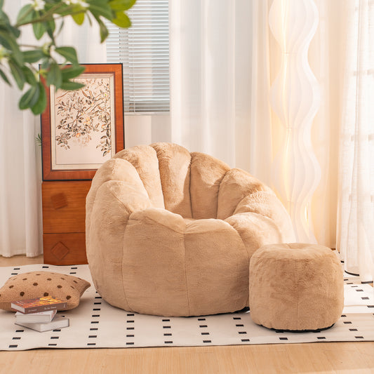 Simply Comfy Khaki Bean Bag Sofa With Foot Rest