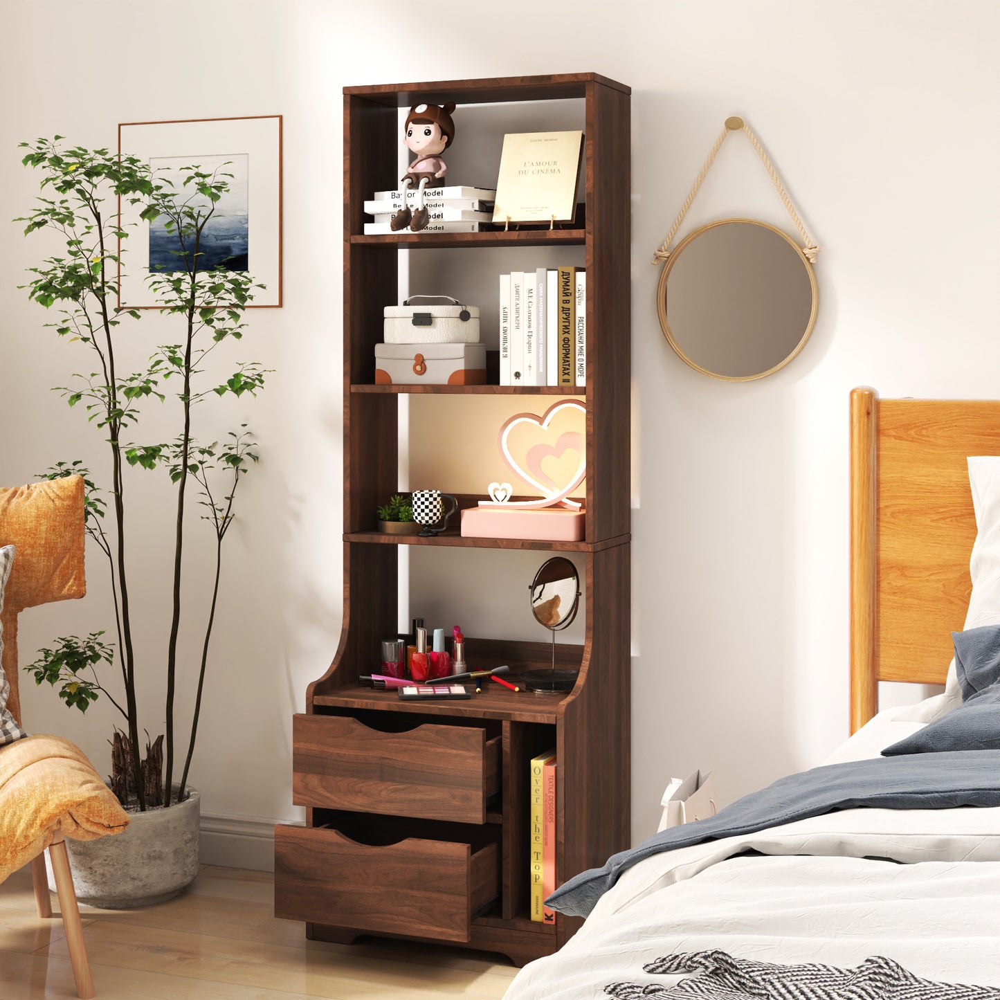 Simply Night Stand with Bookshelf