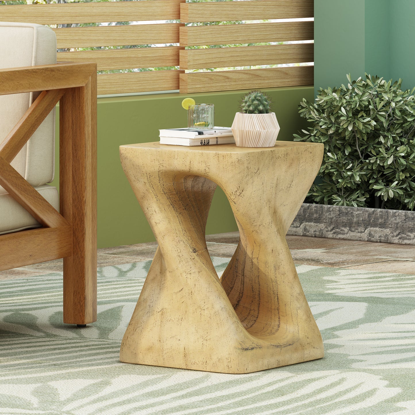 Simply Twist Shape Side Table, Wood-like texture, Natural Color