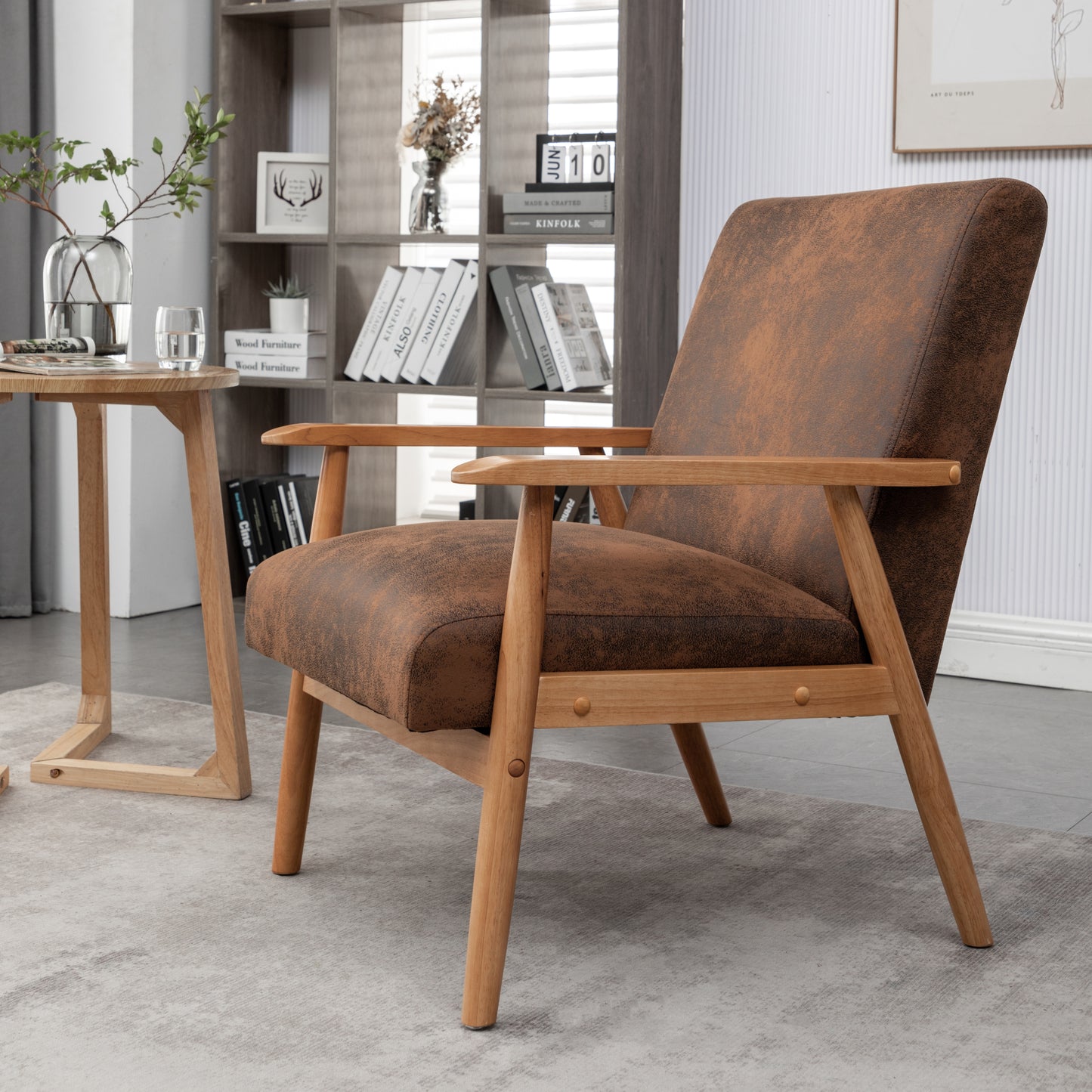 Simply Classic Mid-Century Modern Arm Chair, Light Brown