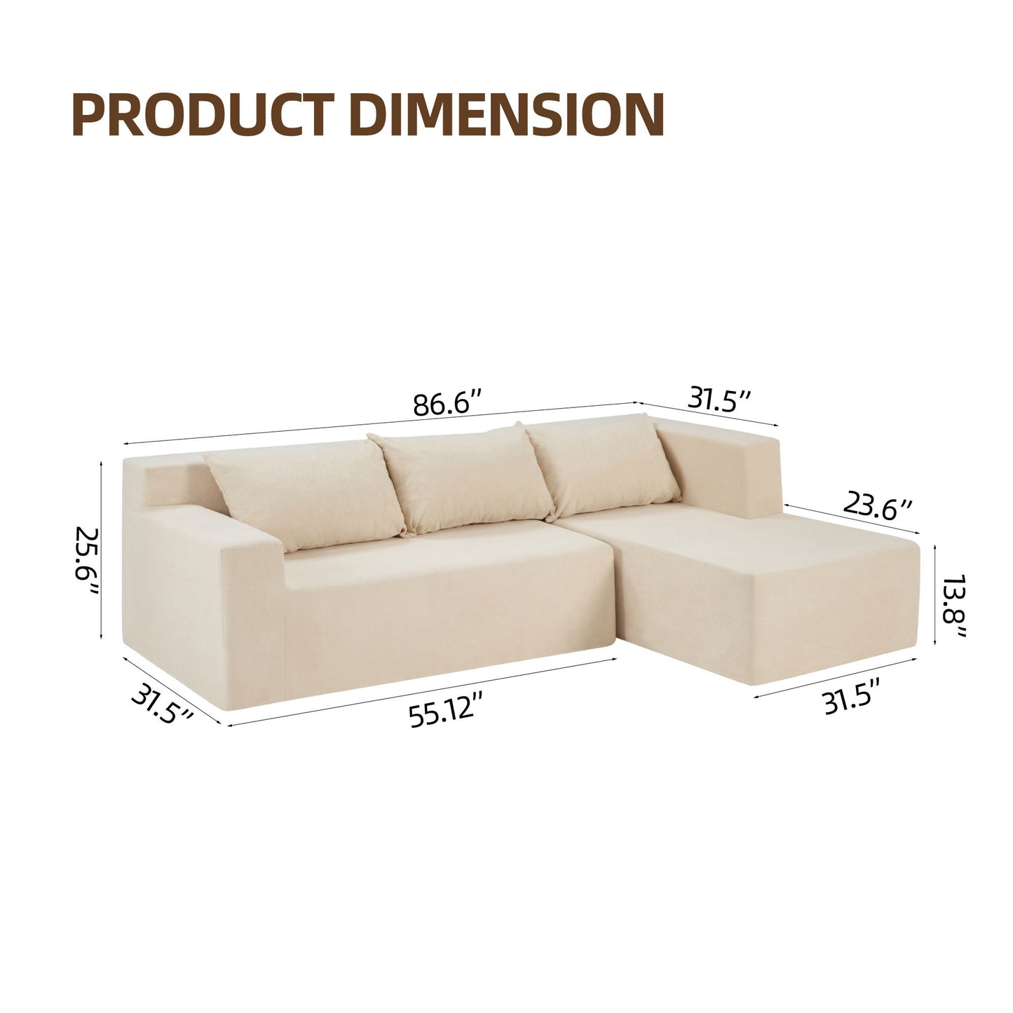 Simply Modern Modular Sectional Sofa L-Shaped Couch Minimalist