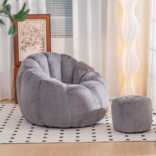 Simply Comfy Gray Bean Bag Sofa With Foot Rest