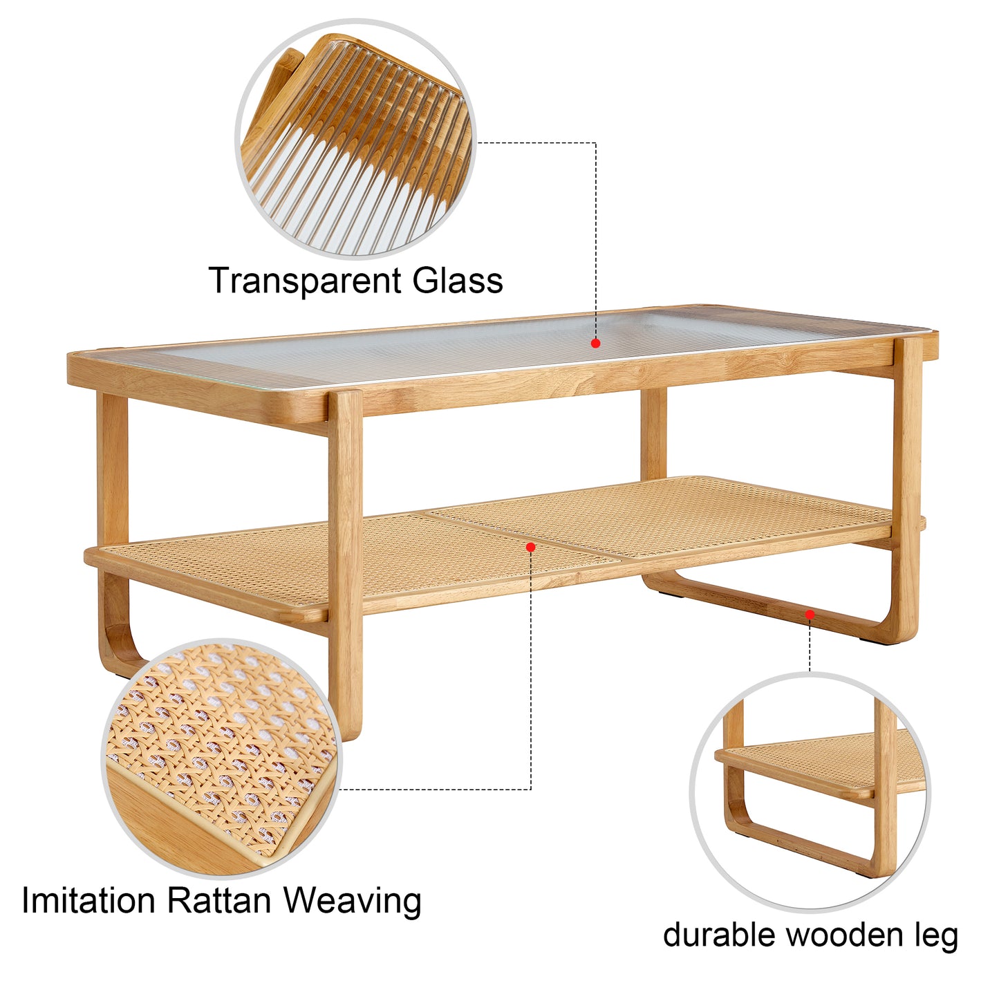 Simply Modern Rectangle Wood Glass Coffee Table